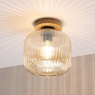 Lubinis šviestuvas MILOU WOOD 1xE27/15W/230V ąžuolas/rūkyta smėlinė, skersmuo 20 cm