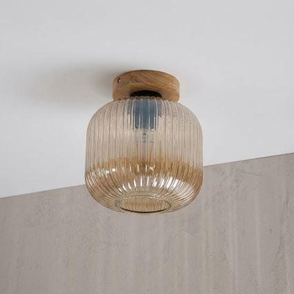 Lubinis šviestuvas MILOU WOOD 1xE27/15W/230V ąžuolas/rūkyta smėlinė, skersmuo 20 cm
