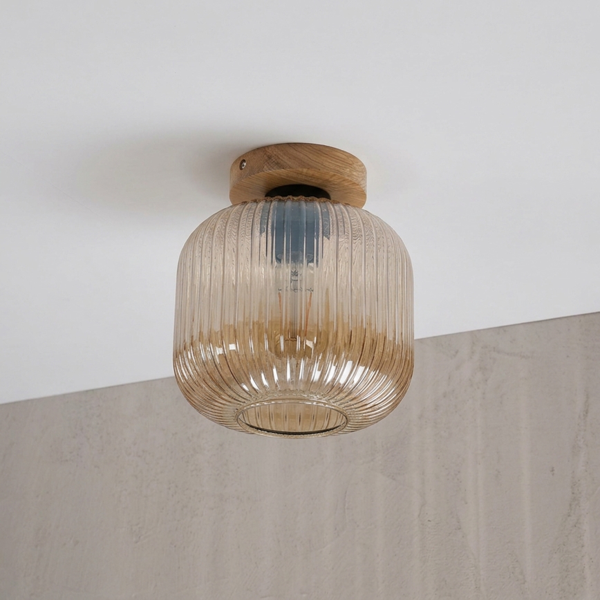 Lubinis šviestuvas MILOU WOOD 1xE27/15W/230V ąžuolas/rūkyta smėlinė, skersmuo 20 cm
