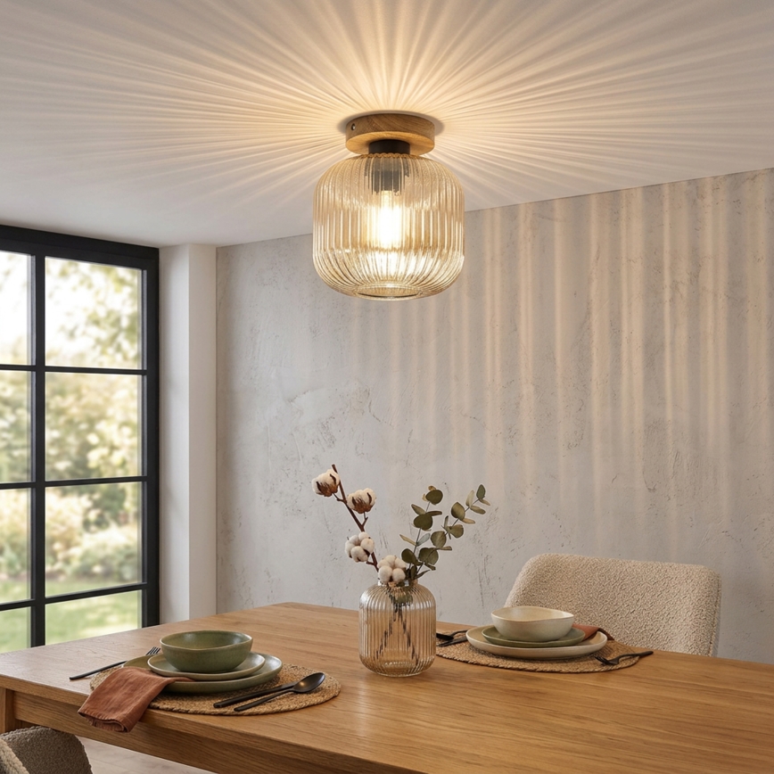 Lubinis šviestuvas MILOU WOOD 1xE27/15W/230V ąžuolas/rūkyta smėlinė, skersmuo 20 cm