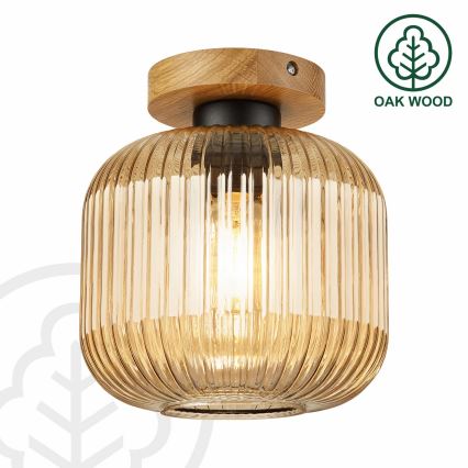 Lubinis šviestuvas MILOU WOOD 1xE27/15W/230V ąžuolas/rūkyta smėlinė, skersmuo 20 cm