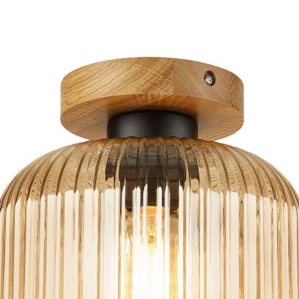Lubinis šviestuvas MILOU WOOD 1xE27/15W/230V ąžuolas/rūkyta smėlinė, skersmuo 20 cm