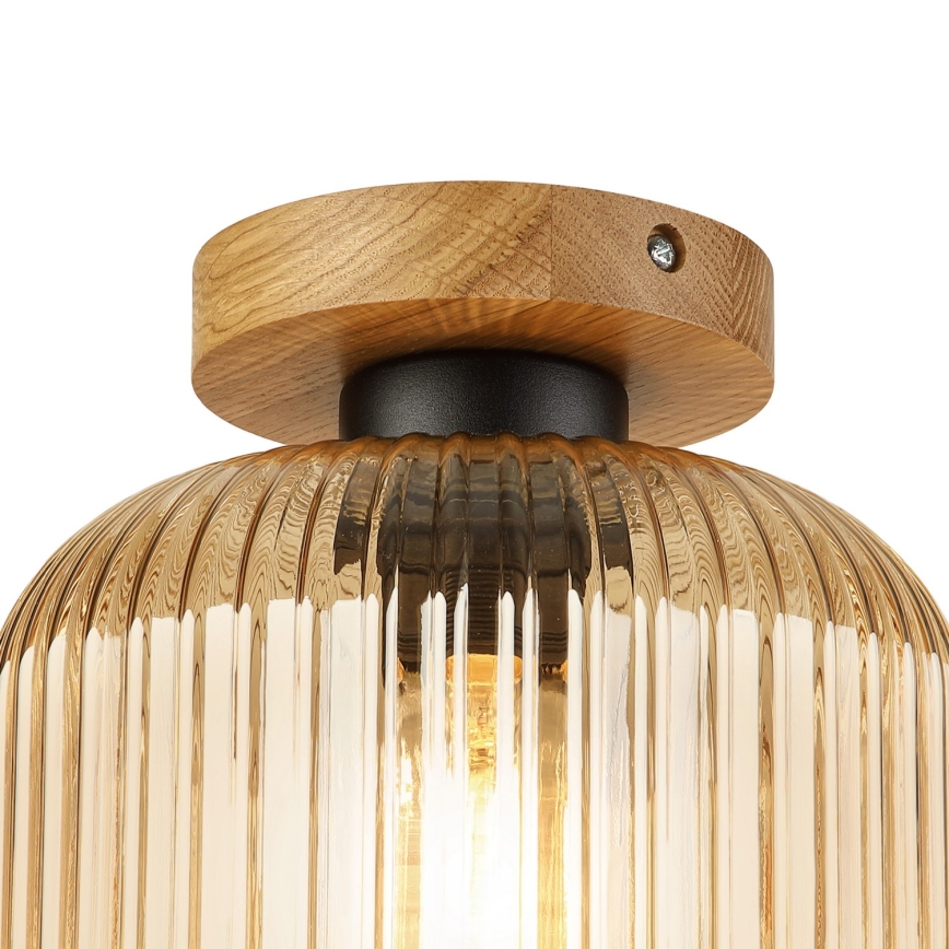 Lubinis šviestuvas MILOU WOOD 1xE27/15W/230V ąžuolas/rūkyta smėlinė, skersmuo 20 cm