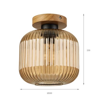 Lubinis šviestuvas MILOU WOOD 1xE27/15W/230V ąžuolas/rūkyta smėlinė, skersmuo 20 cm