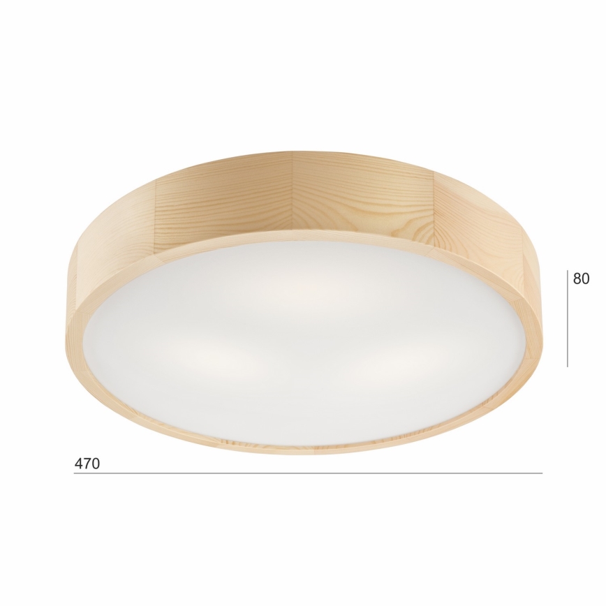 Lubinis šviestuvas NATURAL 3xE27/60W/230V, skersmuo 47,5 cm, pagamintas iš pušies