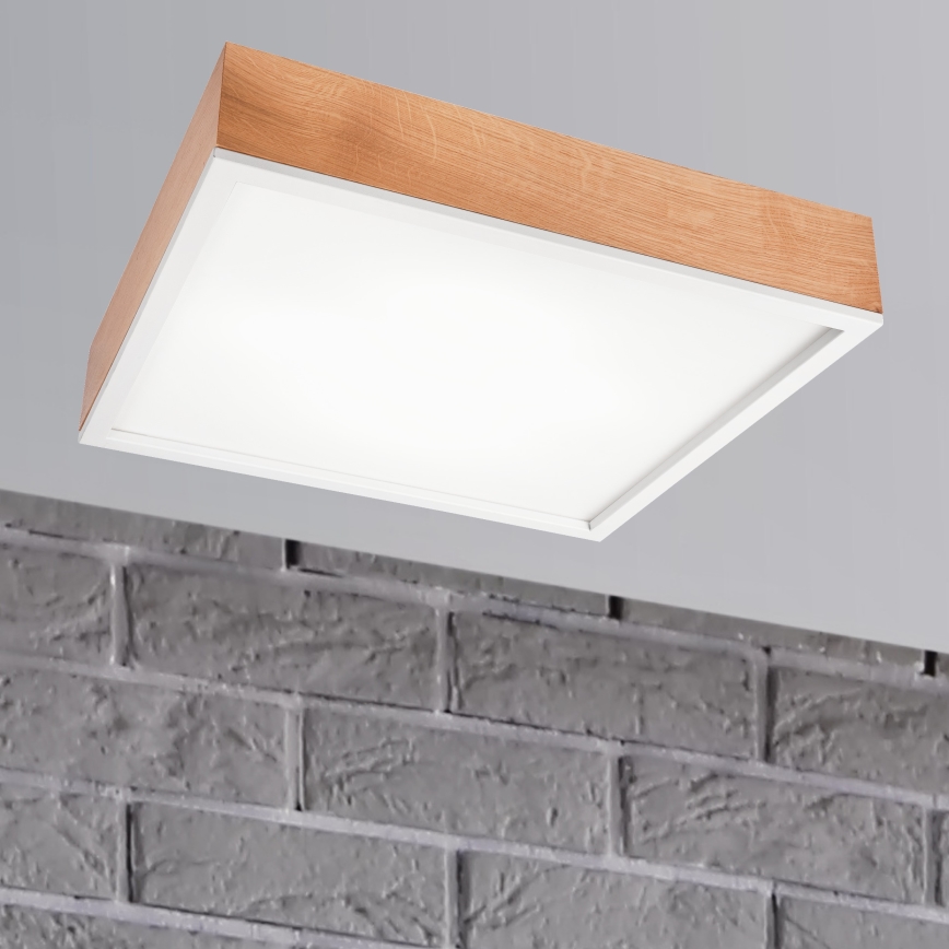 Lubinis šviestuvas OAK SQUARE 4xE27/15W/230V 48x48 cm ąžuolas/balta