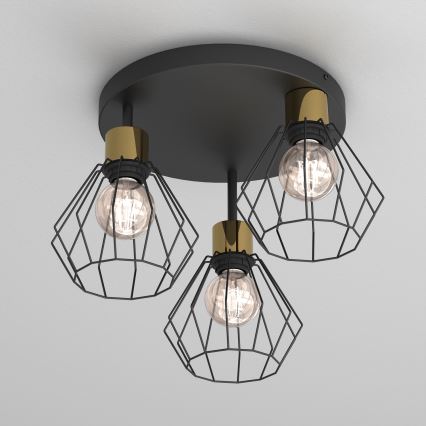 Lubinis šviestuvas PARKLA 3xE27/15W/230V juoda/auksas
