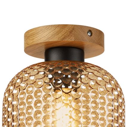 Lubinis šviestuvas ROCCO WOOD 1xE27/15W/230V ąžuolas / rūkinė smėlio spalva, skersmuo 18 cm