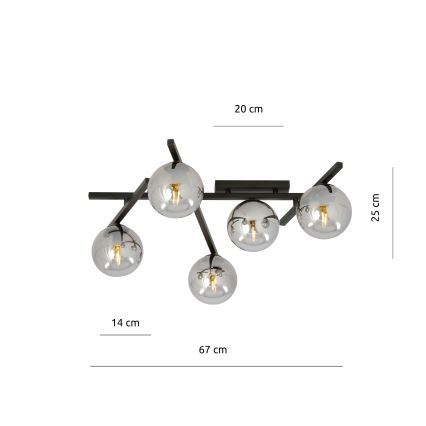 Lubinis šviestuvas SMART 5xE14/10W/230V juoda/pilka