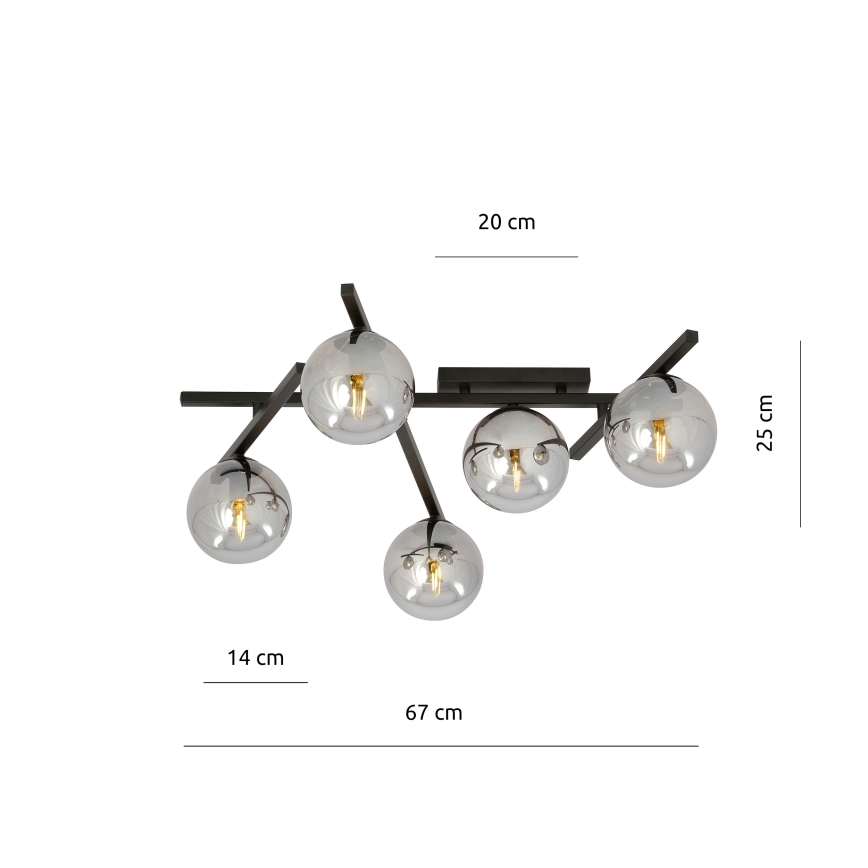 Lubinis šviestuvas SMART 5xE14/10W/230V juoda/pilka