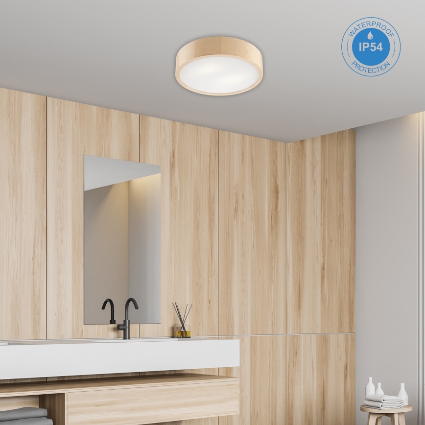 Lubinis vonios šviestuvas NATURAL 3xE27/15W/230V IP54 pušis ø 37 cm - FSC sertifikuota