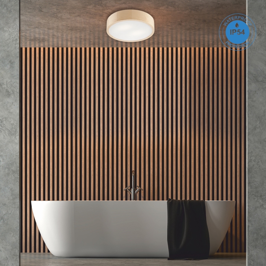 Lubinis vonios šviestuvas NATURAL 3xE27/15W/230V IP54 pušis ø 37 cm - FSC sertifikuota