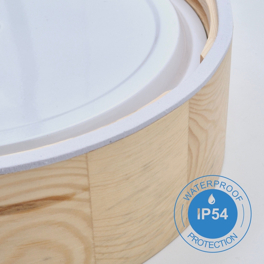 Lubinis vonios šviestuvas NATURAL 3xE27/15W/230V IP54 pušis ø 37 cm - FSC sertifikuota