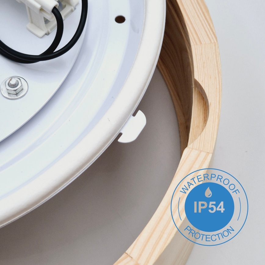 Lubinis vonios šviestuvas NATURAL 3xE27/15W/230V IP54 pušis ø 37 cm - FSC sertifikuota