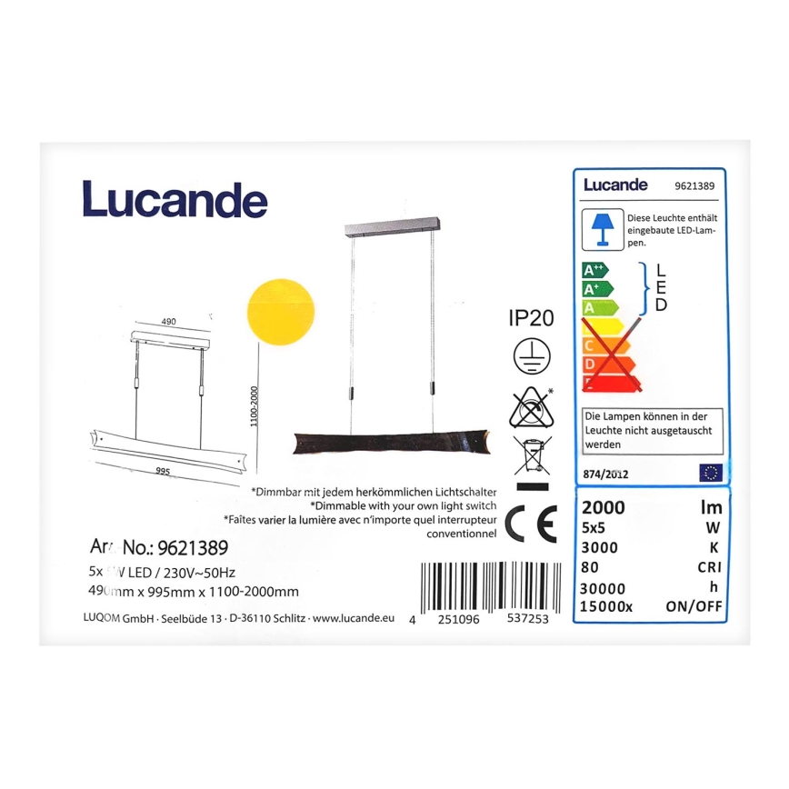 Lucande - LED Reguliuojamas pakabinamas sietynas EBBA 5xLED/5W/230V