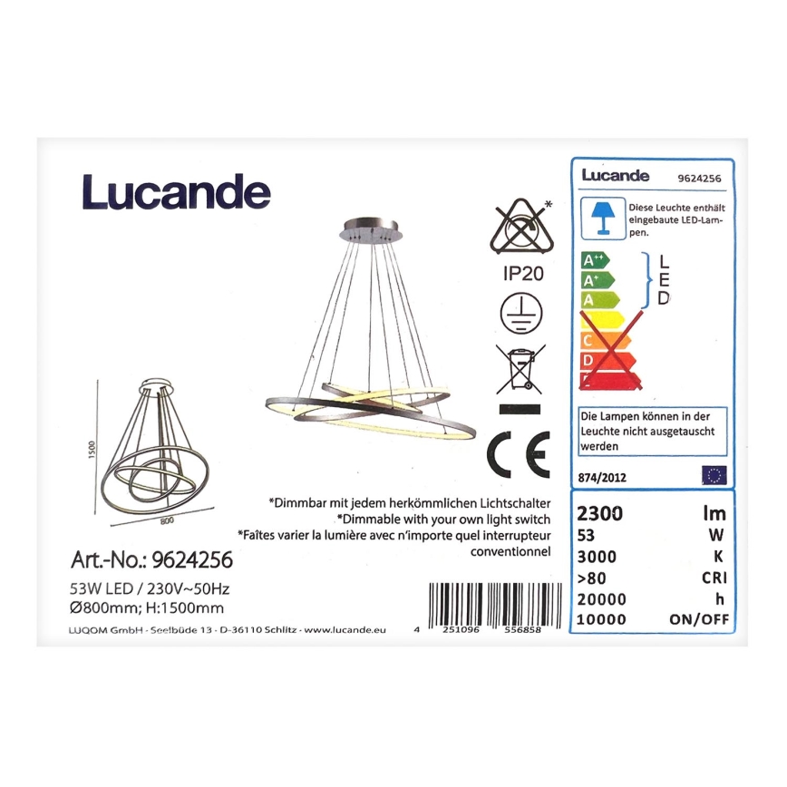 Lucande - LED Reguliuojamas pakabinamas sietynas EZANA LED/53W/230V