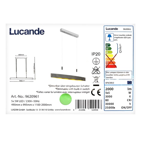 Lucande - LED Reguliuojamas pakabinamas sietynas LIO 5xLED/5W/230V