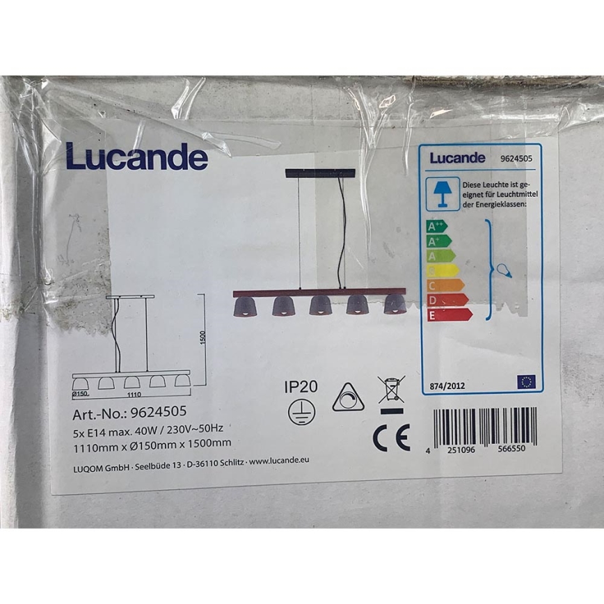 Lucande - Pakabinamas sietynas KALINDA 5xE14/40W/230V betono