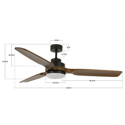 Lucci air 213054 - LED lubinis ventiliatorius SHOALHAVEN GX53/17W/230V juoda/paulownia + nuotolinio valdymo pultas