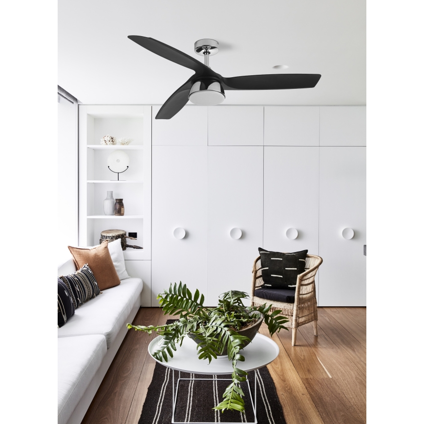 Lucci air 513072 - BRONX LED dimeriuojamas lubų ventiliatorius LED/18W/230V 3000/4000/6000K juodas/blizgus chromas skersmuo 132 cm + nuotolinio valdymo pultas