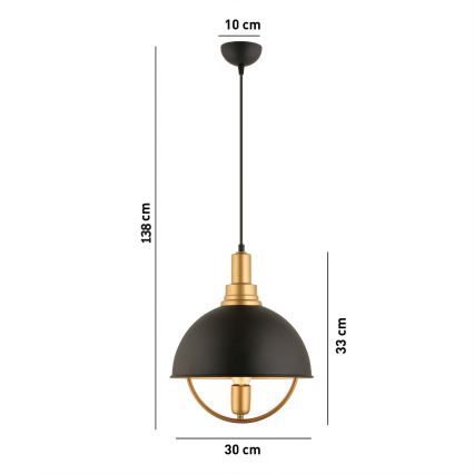 Lustras su kabliu MONZA 1xE27/40W/230V ø 30 cm juodas/auksinis