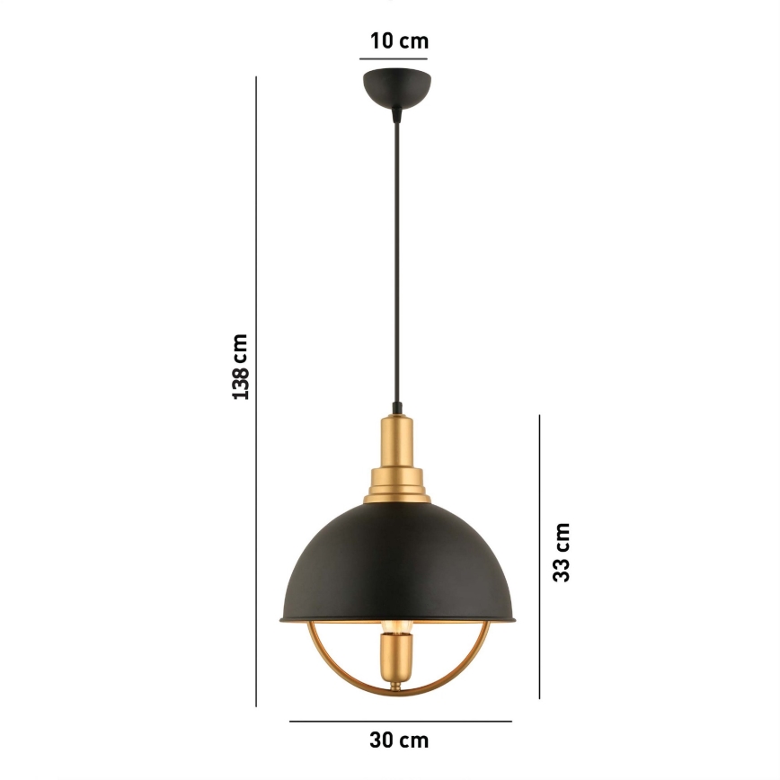 Lustras su kabliu MONZA 1xE27/40W/230V ø 30 cm juodas/auksinis