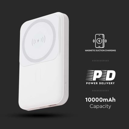 Magnetinis maitinimo bankas su belaidžiu įkrovimu Power Delivery 10 000mAh/20W/3,7V balta