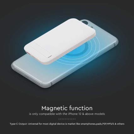 Magnetinis maitinimo bankas su belaidžiu įkrovimu Power Delivery 10 000mAh/20W/3,7V balta