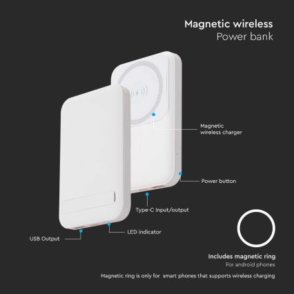 Magnetinis maitinimo bankas su belaidžiu įkrovimu Power Delivery 10 000mAh/20W/3,7V balta