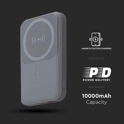 Magnetinis maitinimo bankas su belaidžiu įkrovimu Power Delivery 10 000mAh/20W/3,7V pilka