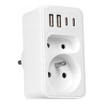 Maitinimo adapteris su 2 lizdais + 2xUSB-C + 2xUSB-A