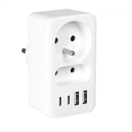 Maitinimo adapteris su 2 lizdais + 2xUSB-C + 2xUSB-A