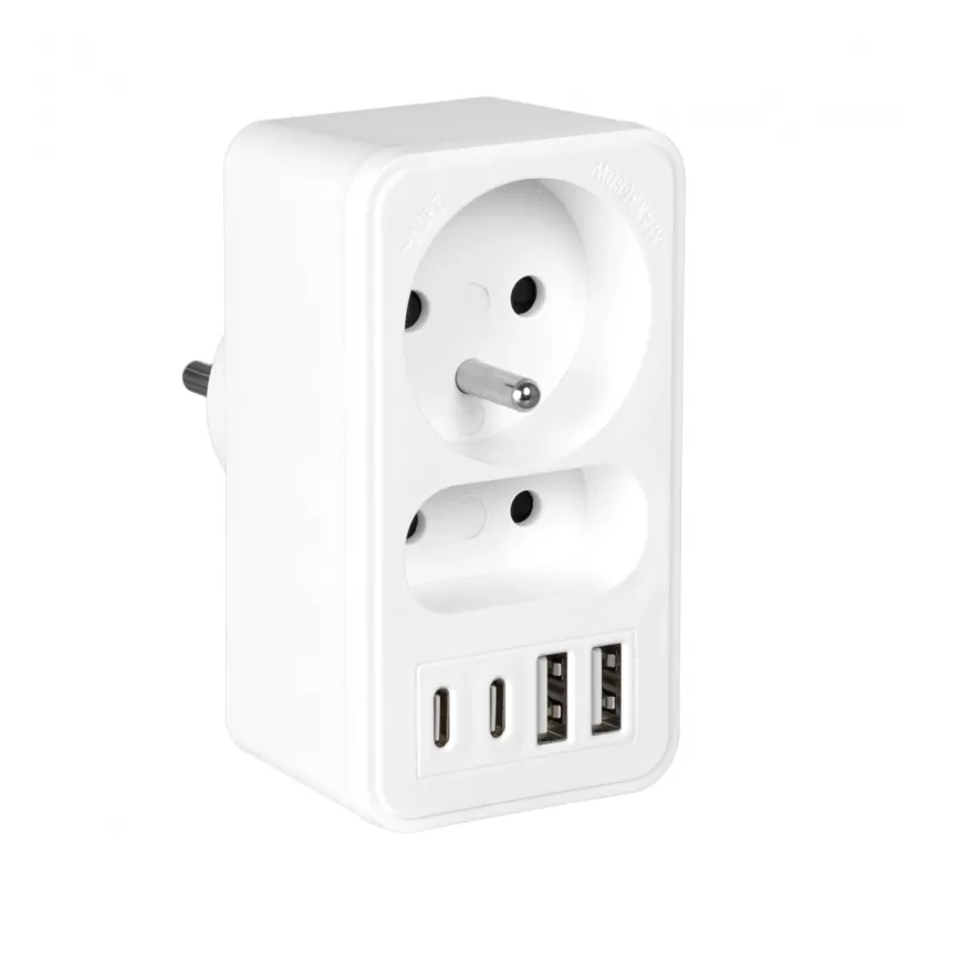 Maitinimo adapteris su 2 lizdais + 2xUSB-C + 2xUSB-A