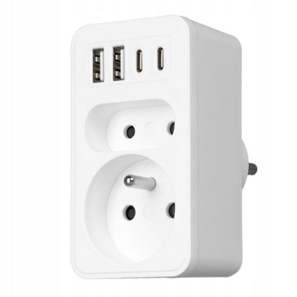 Maitinimo adapteris su 2 lizdais + 2xUSB-C + 2xUSB-A