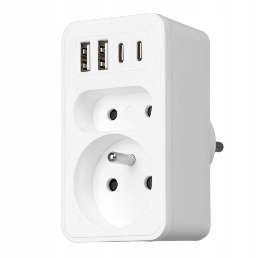 Maitinimo adapteris su 2 lizdais + 2xUSB-C + 2xUSB-A