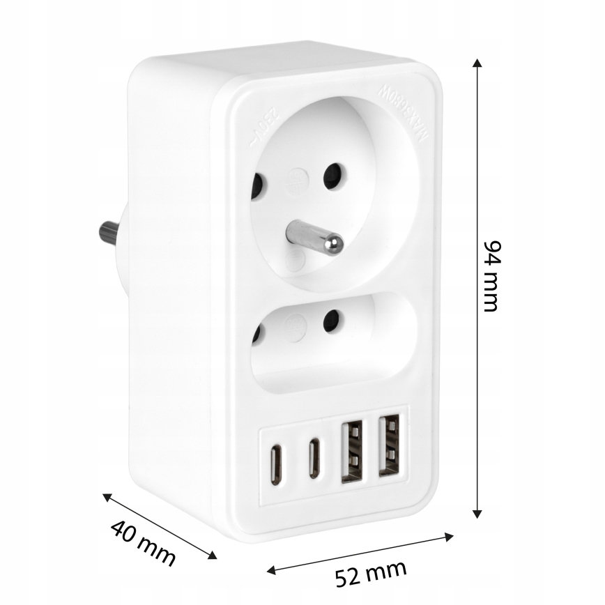 Maitinimo adapteris su 2 lizdais + 2xUSB-C + 2xUSB-A
