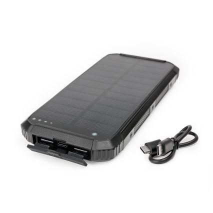 Maitinimo bankas su LED lempute, belaidžiu įkrovimu ir saulės baterija Power Delivery 15W/10000 mAh juoda