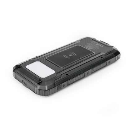 Maitinimo bankas su LED lempute, belaidžiu įkrovimu ir saulės baterija Power Delivery 15W/10000 mAh juoda