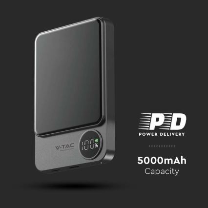 Maitinimo bankas su magnetiniu ekranu Power Delivery 5000mAh/20W/5V juodas