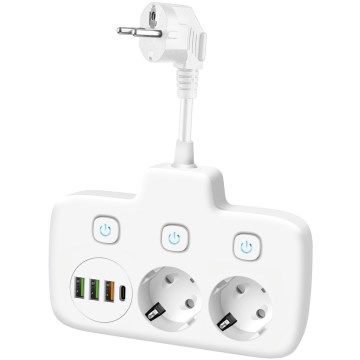 Maitinimo juosta LINEA su jungikliu 2×230 V + 4×USB A/C SCHUKO balta