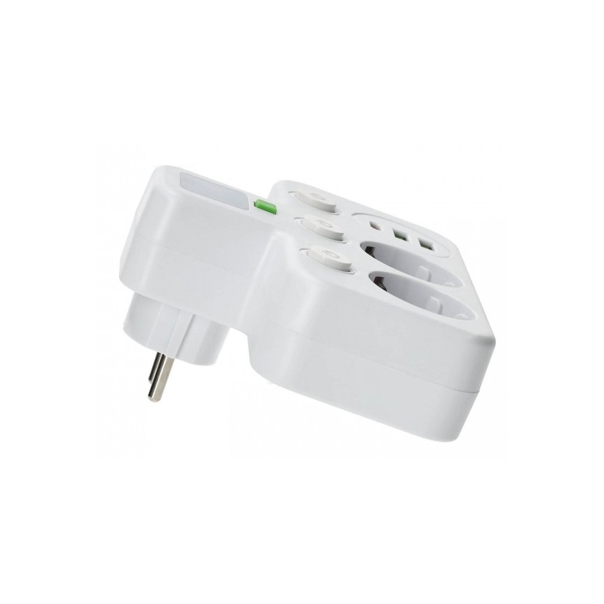Maitinimo juosta LINEA PRO su jungikliu ir LED apšvietimu, 2 SCHUKO tipo lizdai + 3x USB A/C, 4000 K, balta