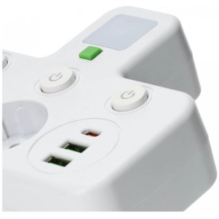 Maitinimo juosta LINEA PRO su jungikliu ir LED apšvietimu, 2 SCHUKO tipo lizdai + 3x USB A/C, 4000 K, balta