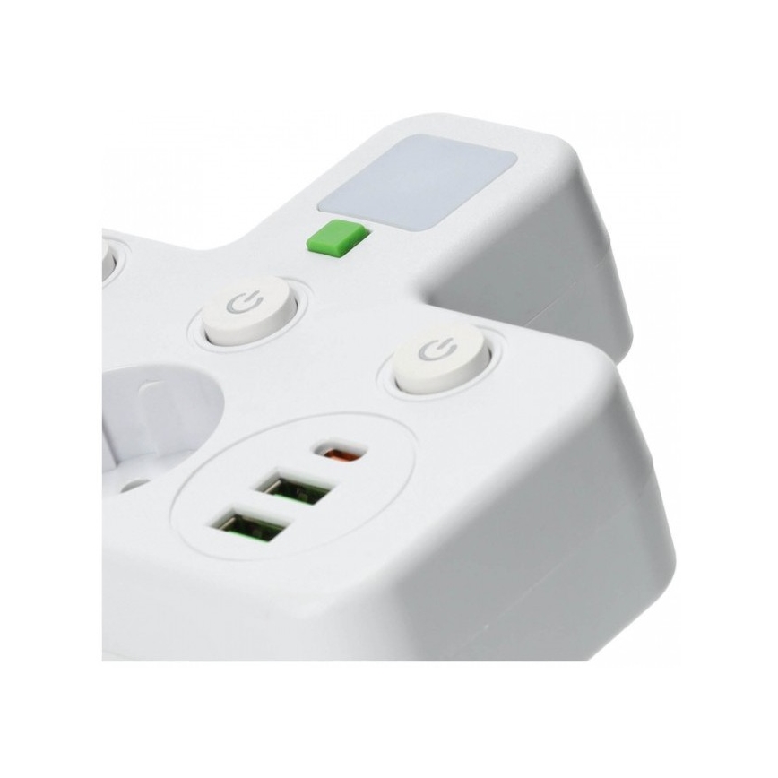Maitinimo juosta LINEA PRO su jungikliu ir LED apšvietimu, 2 SCHUKO tipo lizdai + 3x USB A/C, 4000 K, balta