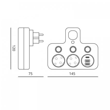 Maitinimo juosta LINEA PRO su jungikliu ir LED apšvietimu, 2 SCHUKO tipo lizdai + 3x USB A/C, 4000 K, balta