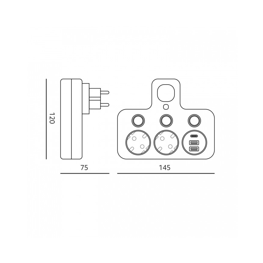 Maitinimo juosta LINEA PRO su jungikliu ir LED apšvietimu, 2 SCHUKO tipo lizdai + 3x USB A/C, 4000 K, balta