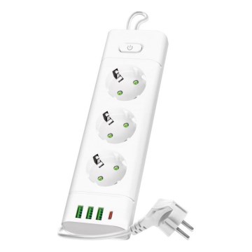 Maitinimo juosta su jungikliu LINEA PRO 3x230V + 3xUSB-A + 1xUSB-C SCHUKO 1,5 m balta