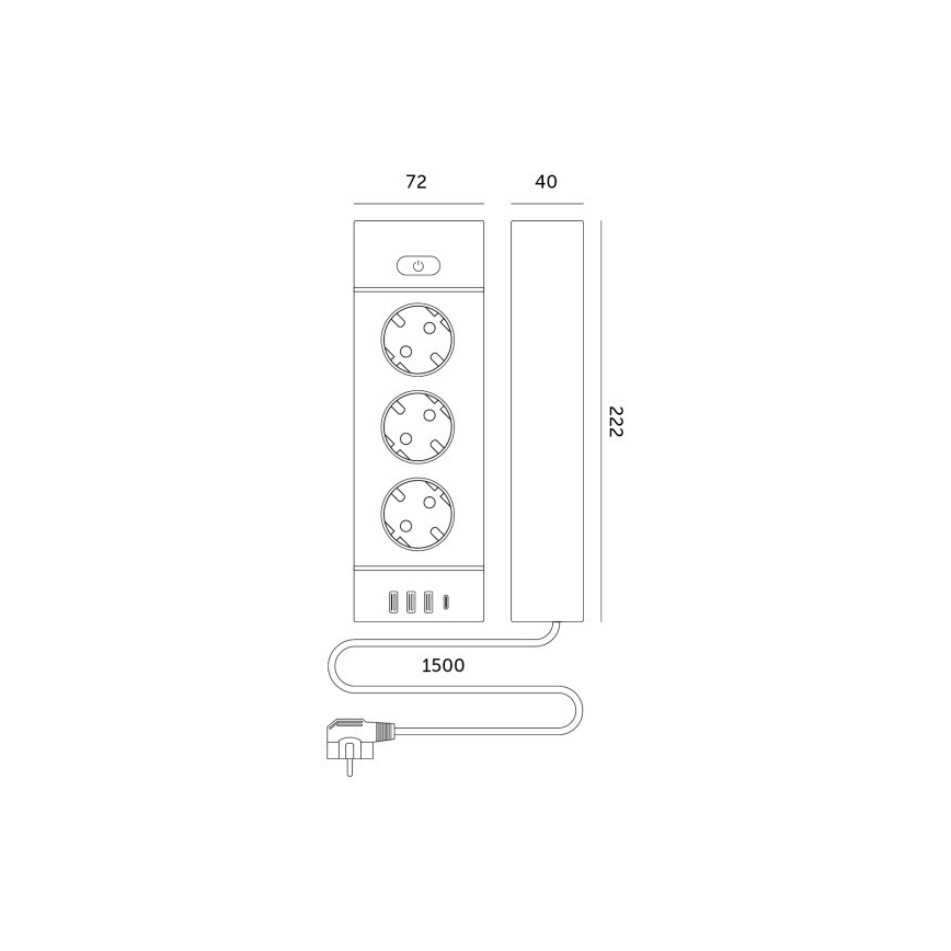 LINEA PRO maitinimo juosta su jungikliu 3x230V+3xUSB-A + 1xUSB-C SCHUKO 1,5 m juoda