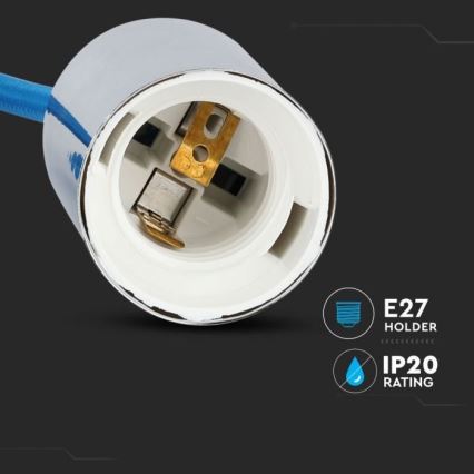 Maitinimo laidas 1xE27/60W/230V mėlyna/blizgus chromas