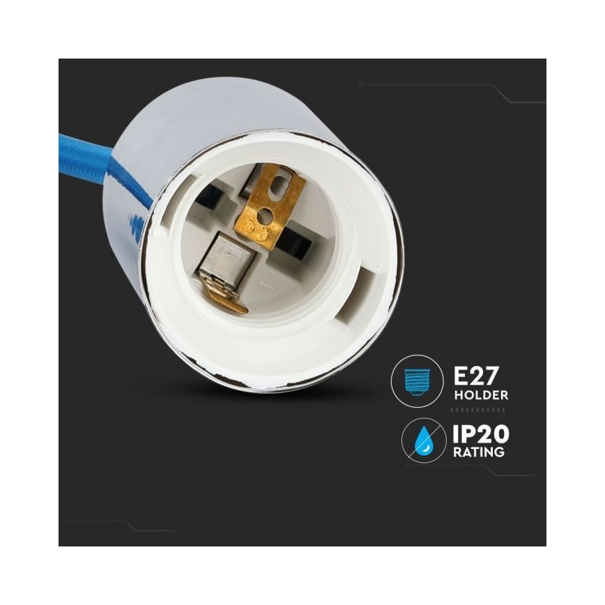 Maitinimo laidas 1xE27/60W/230V mėlyna/blizgus chromas