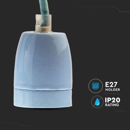 Maitinimo laidas 1xE27/60W/230V mėlyna/porcelianas